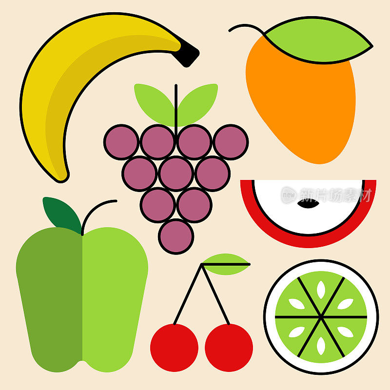 水果插图集1 -彩色线系列